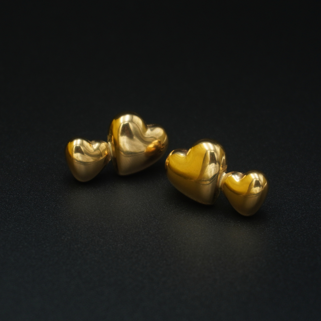 Gold Plated Two Heart Earrings Necklace Pendant Set