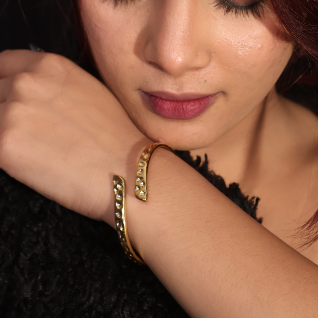 Hammered Dots Gold Plated Adjustable Cuff Bracelet
