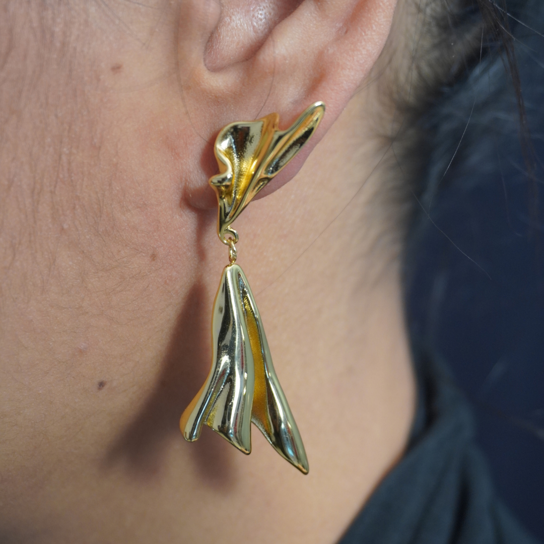 Gold Plated Ruffle Post Drop Earrings