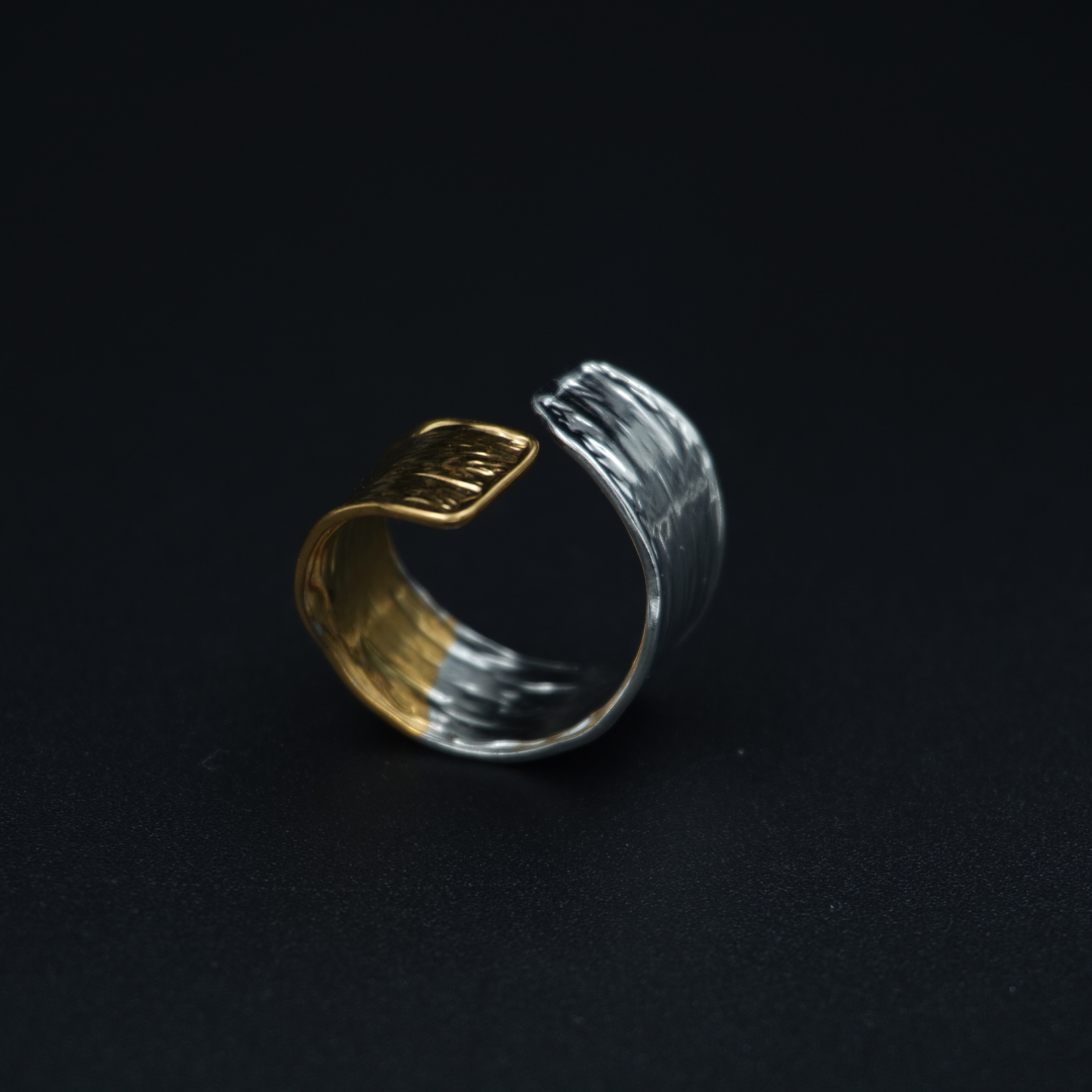 Dual Tone Wide Textured Adjustable Ring