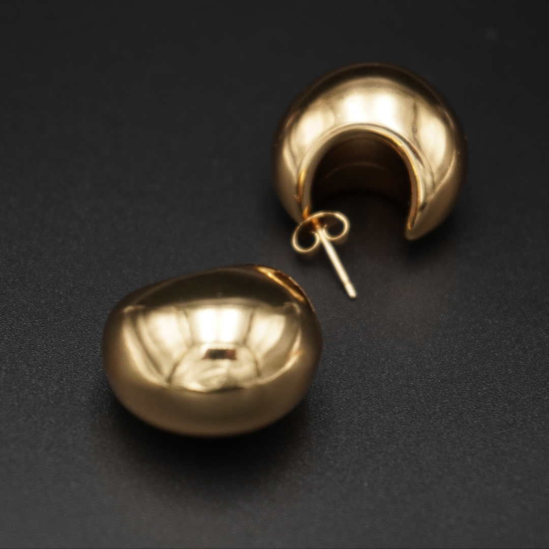 Puffed Drop Ball Gold Plated Earrings