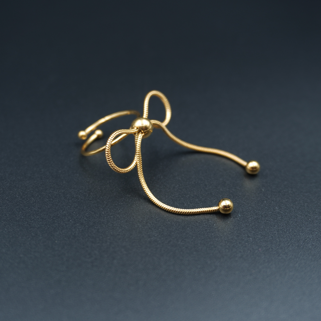 Gold Plated Chain Bowknot Adjustable Ring
