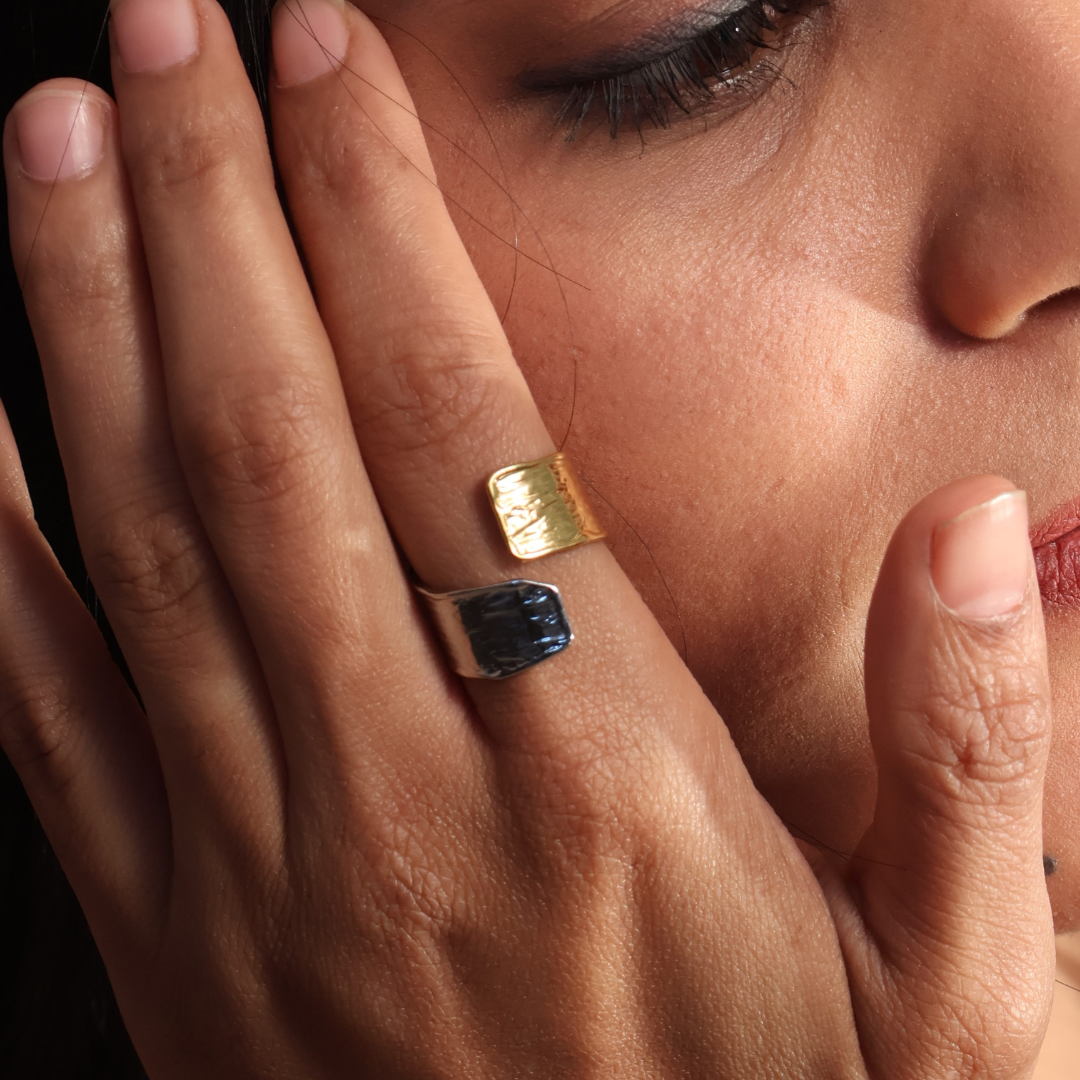 Dual Tone Wide Textured Adjustable Ring