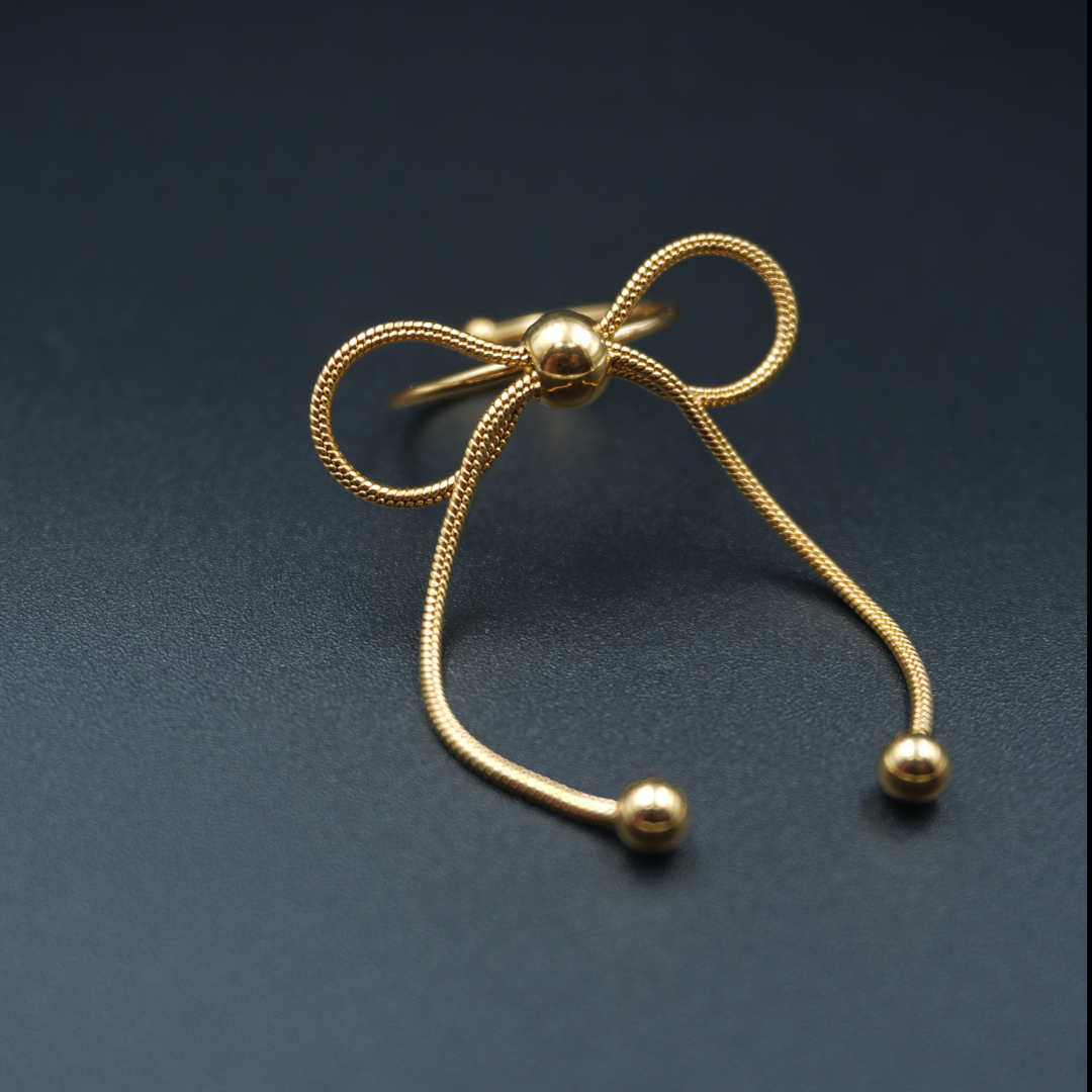 Gold Plated Chain Bowknot Adjustable Ring