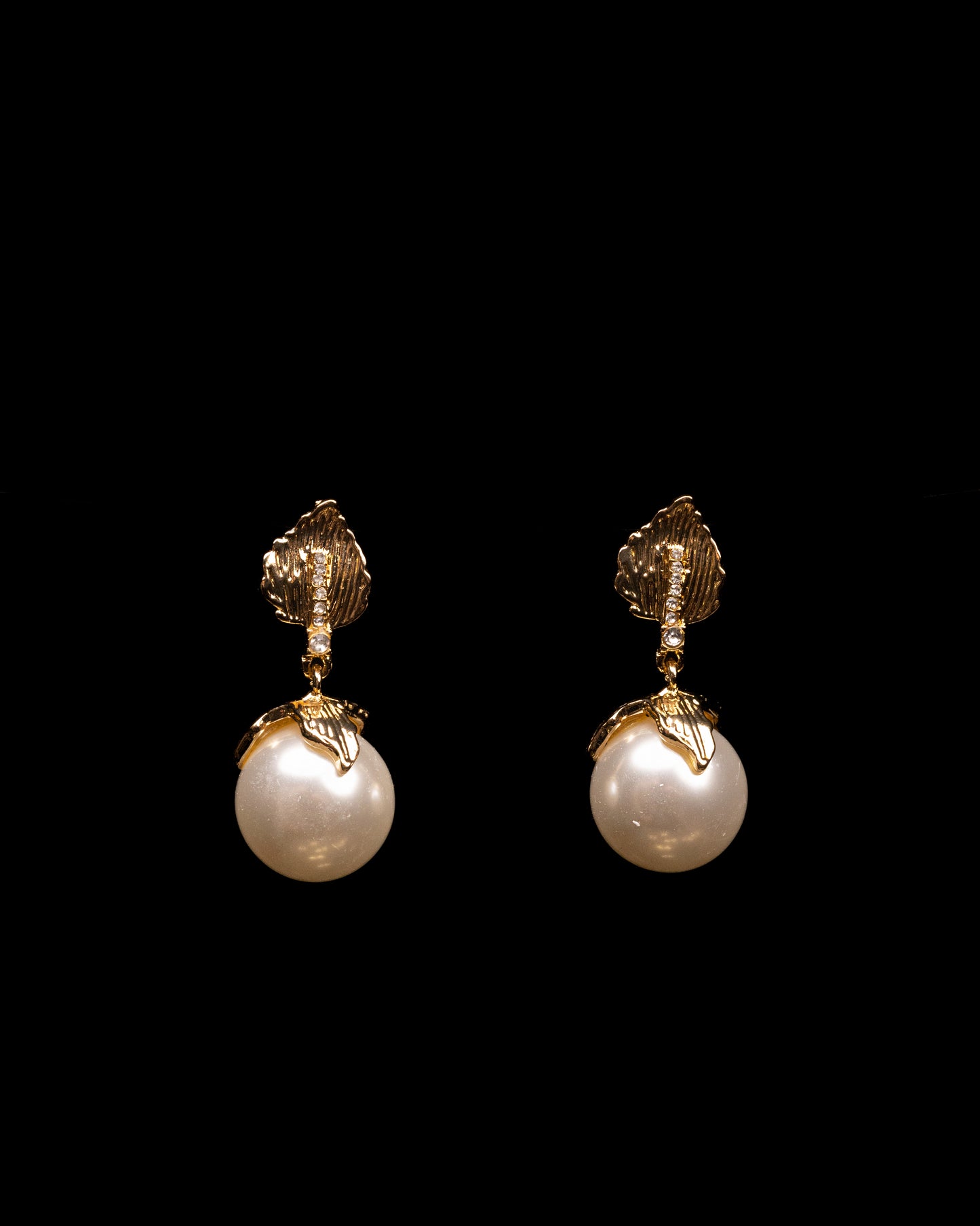 Gold Plated Leaf Pearl Drop Earrings