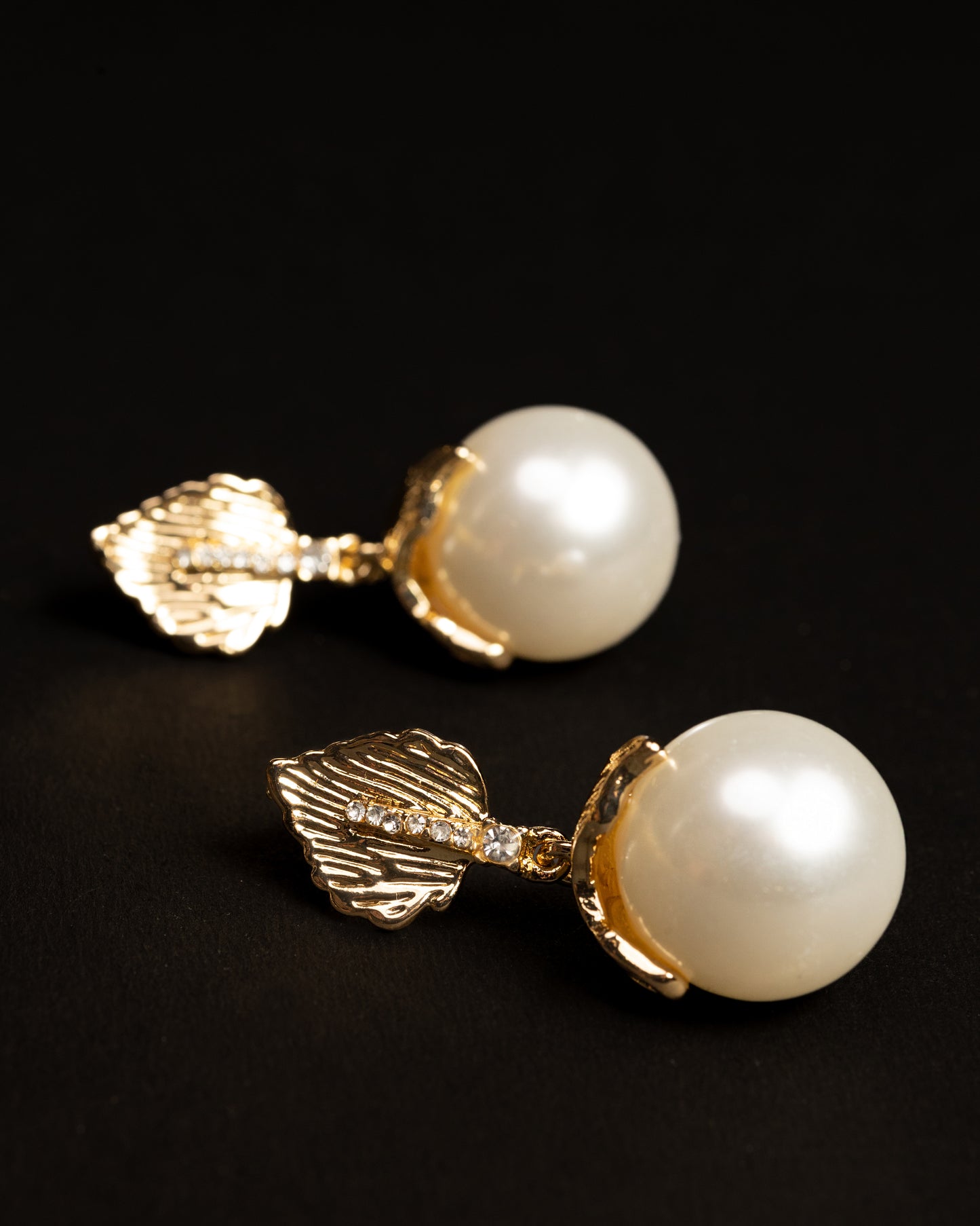 Gold Plated Leaf Pearl Drop Earrings