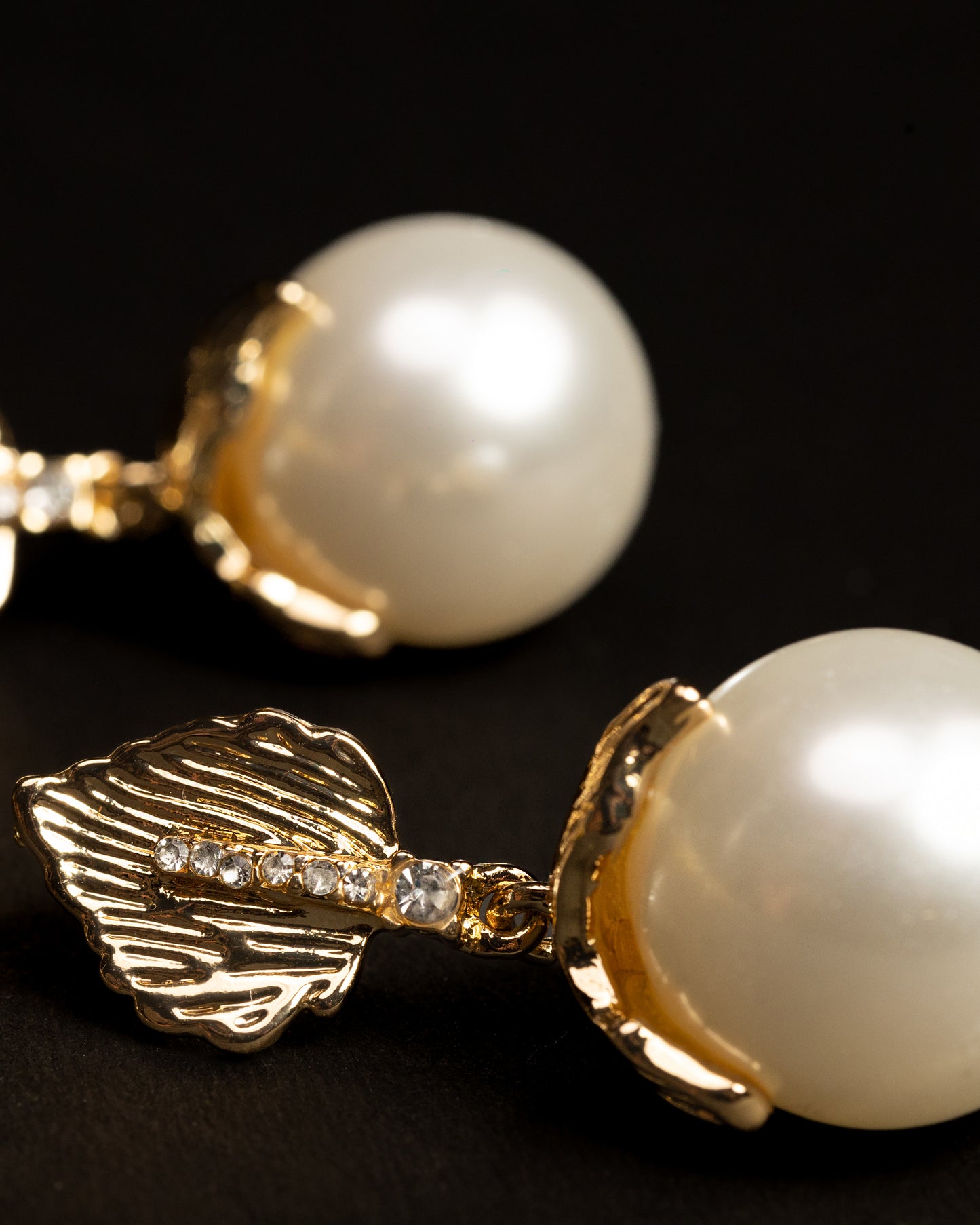 Gold Plated Leaf Pearl Drop Earrings