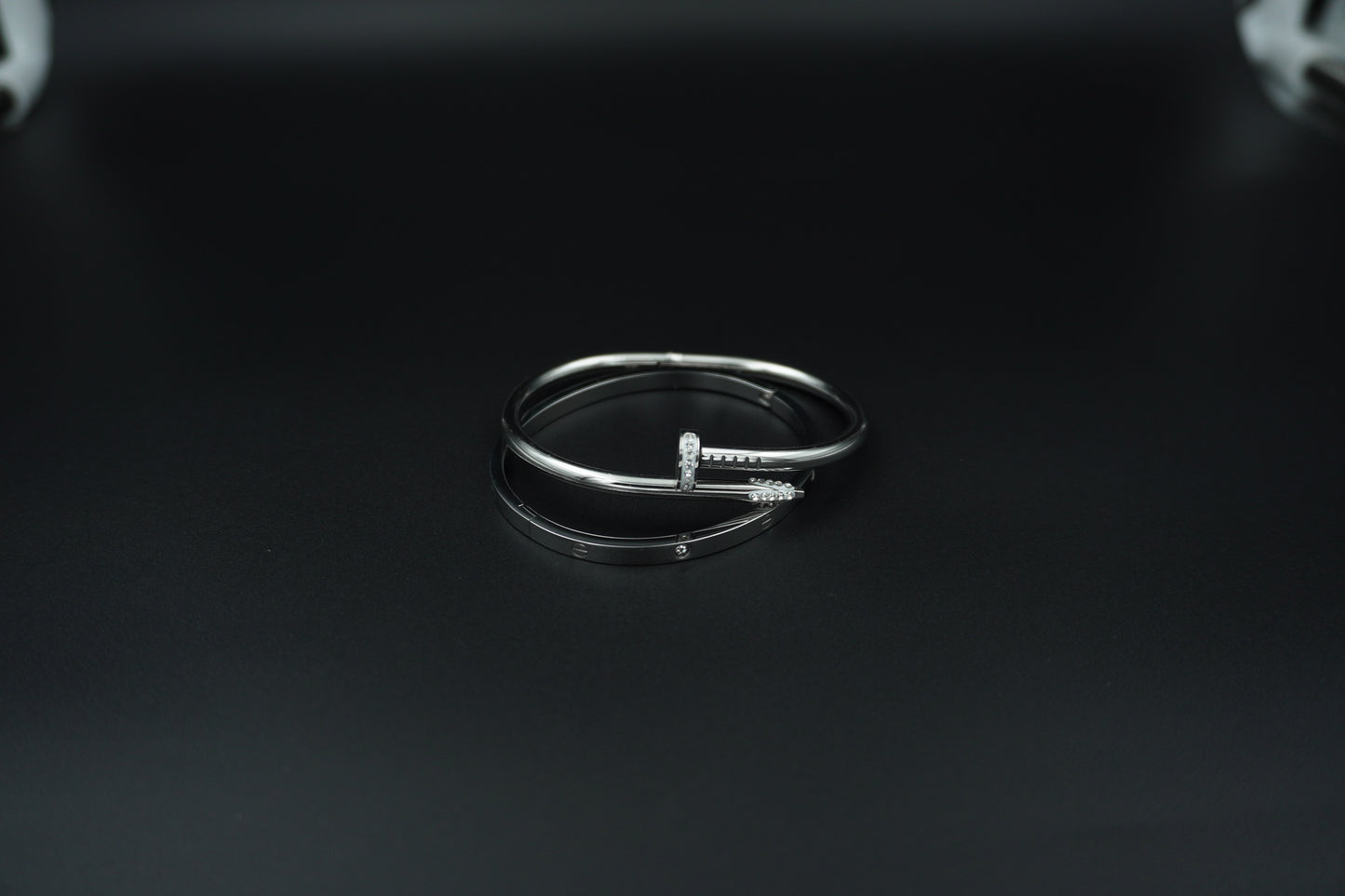 Silver Plated Nail Love Stack Bangle