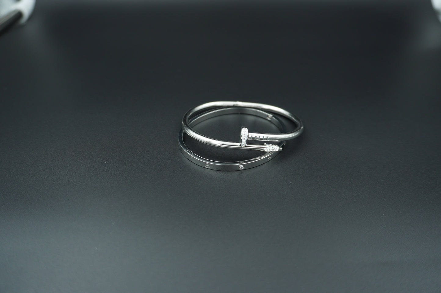 Silver Plated Nail Love Stack Bangle