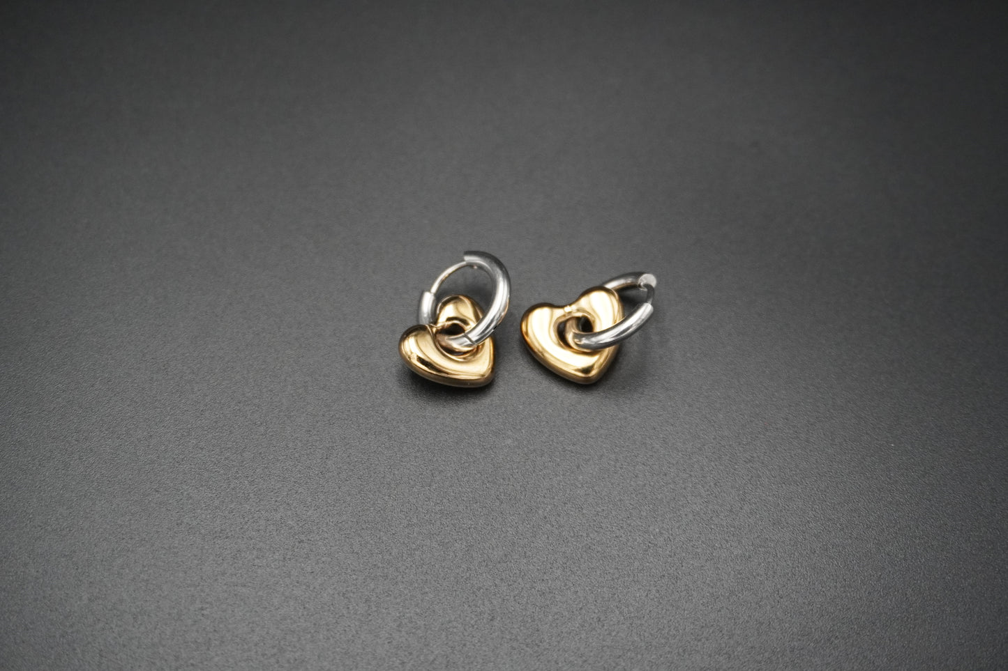 Two Tone Heart Huggie Hoop Earrings