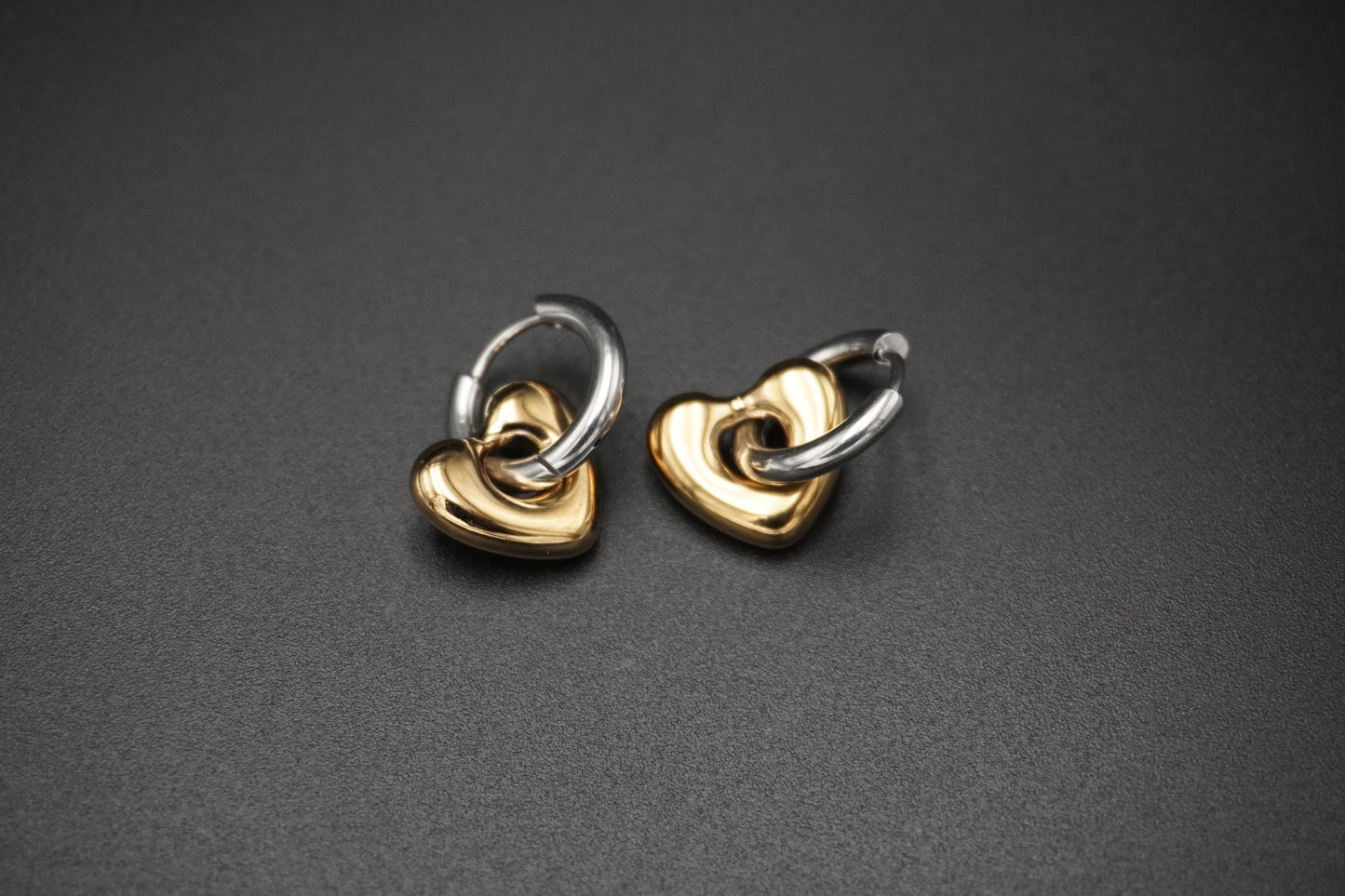 Two Tone Heart Huggie Hoop Earrings