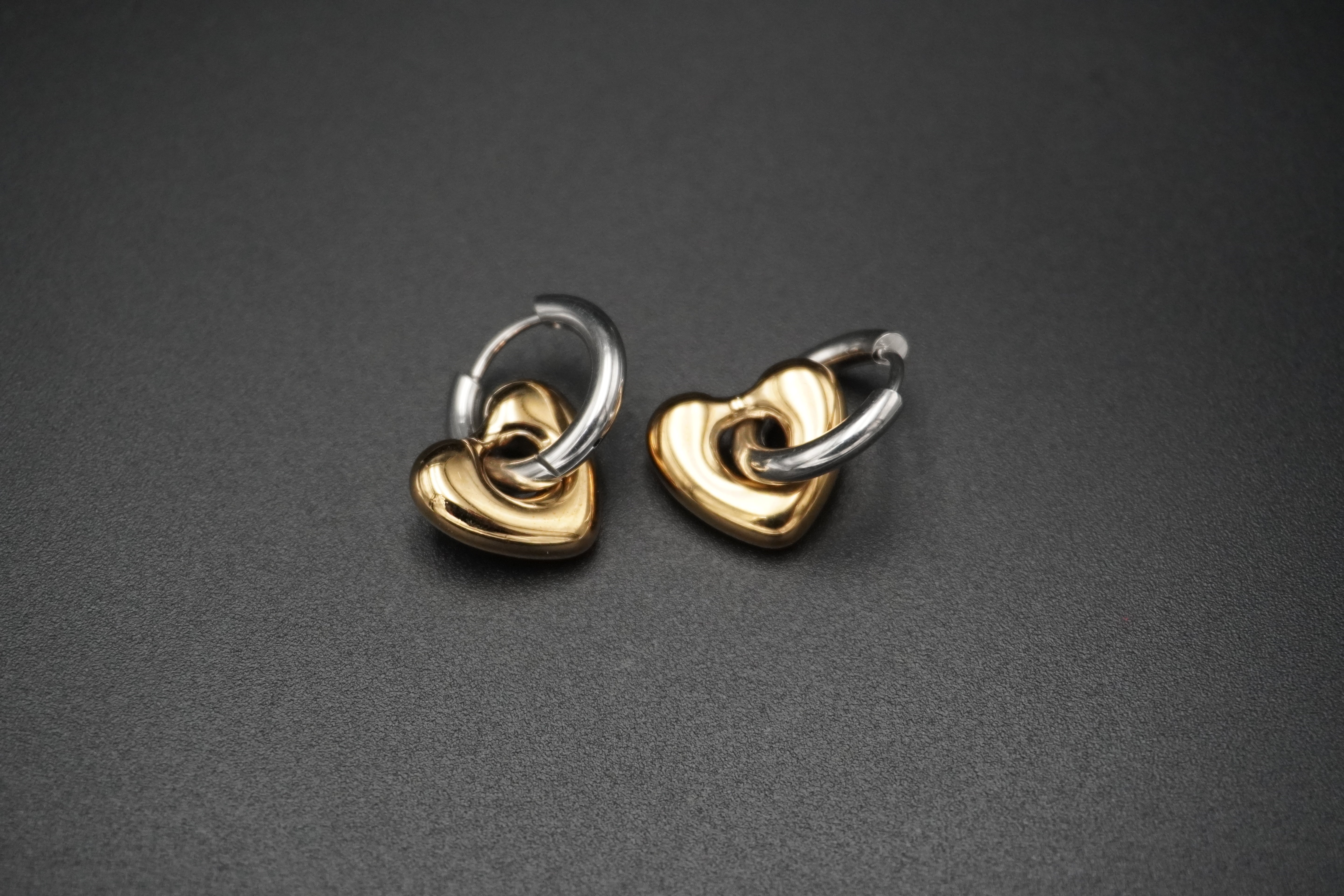 Two Tone Heart Huggie Hoop Earrings
