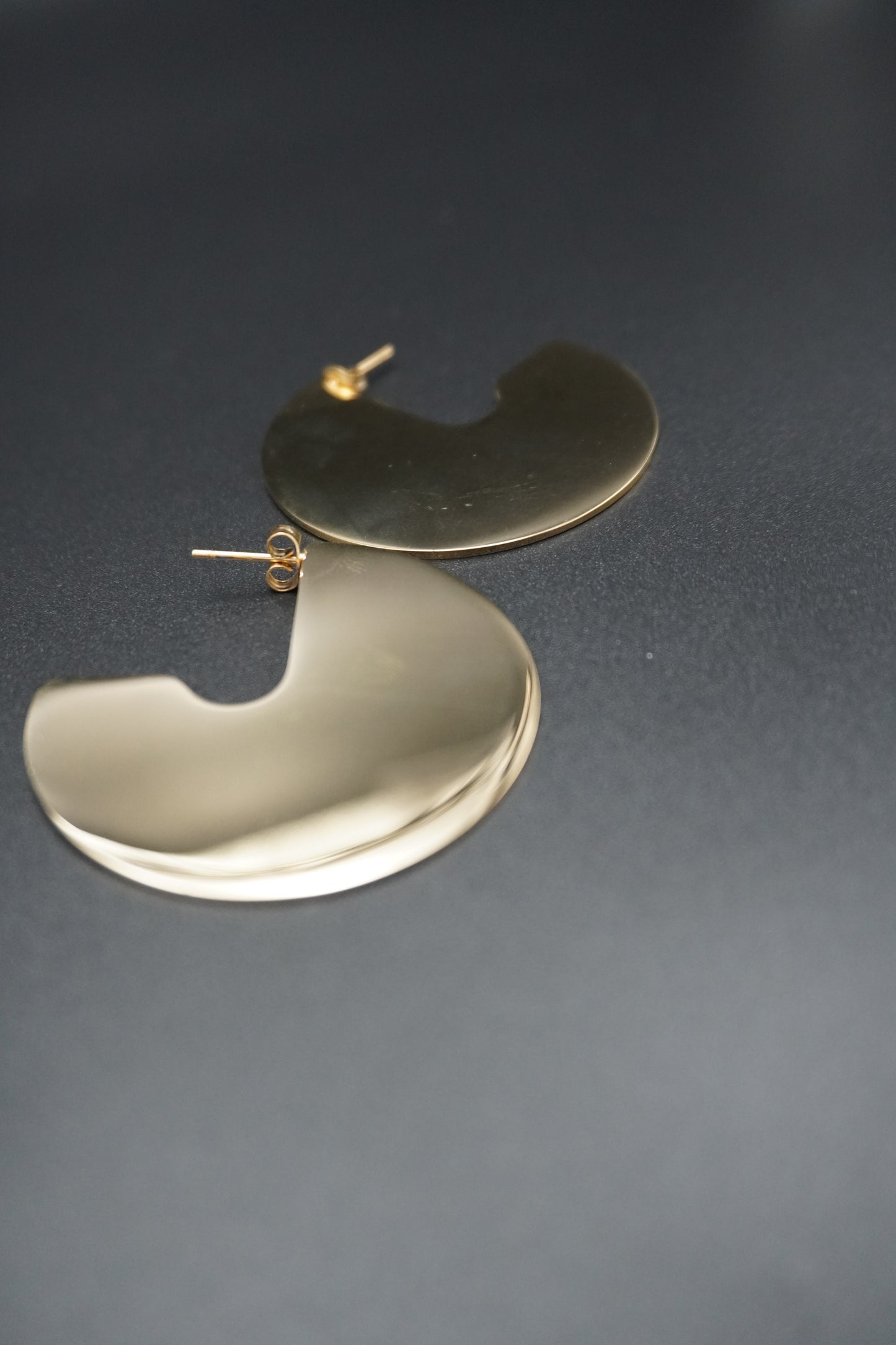 Gold Plated Half Circle Hoop Disc Earrings