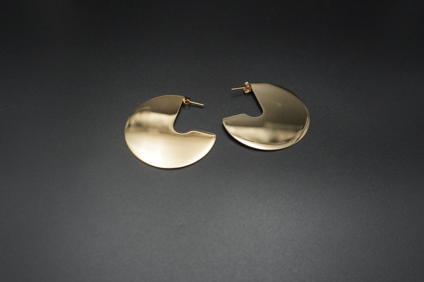 Gold Plated Half Circle Hoop Disc Earrings