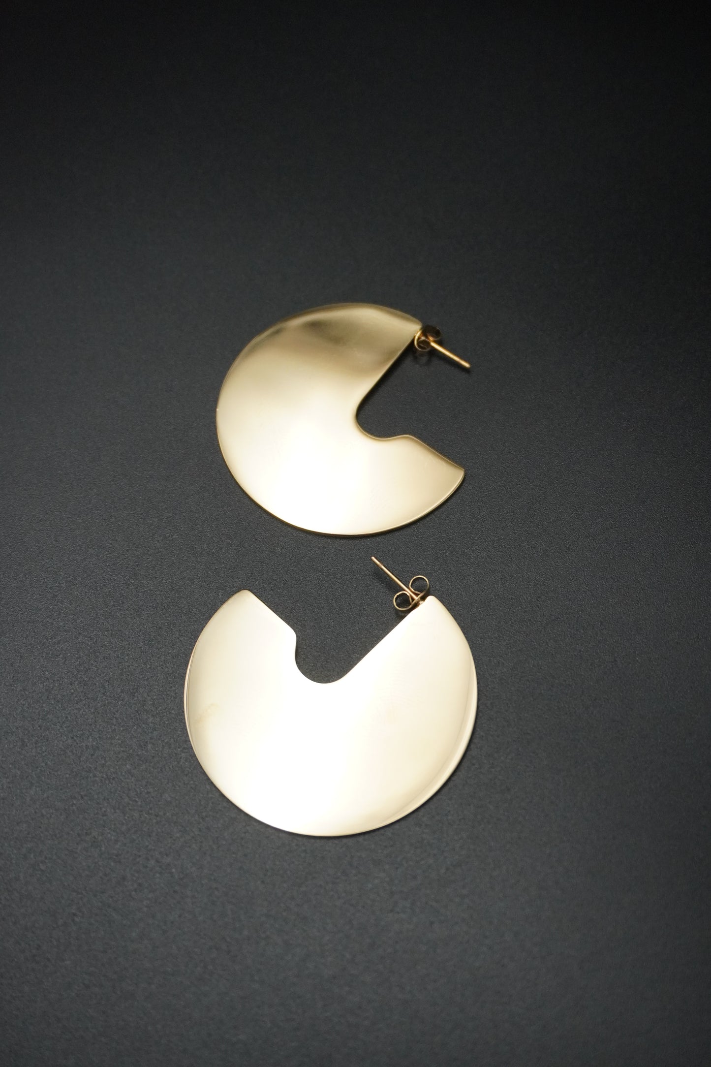 Gold Plated Half Circle Hoop Disc Earrings