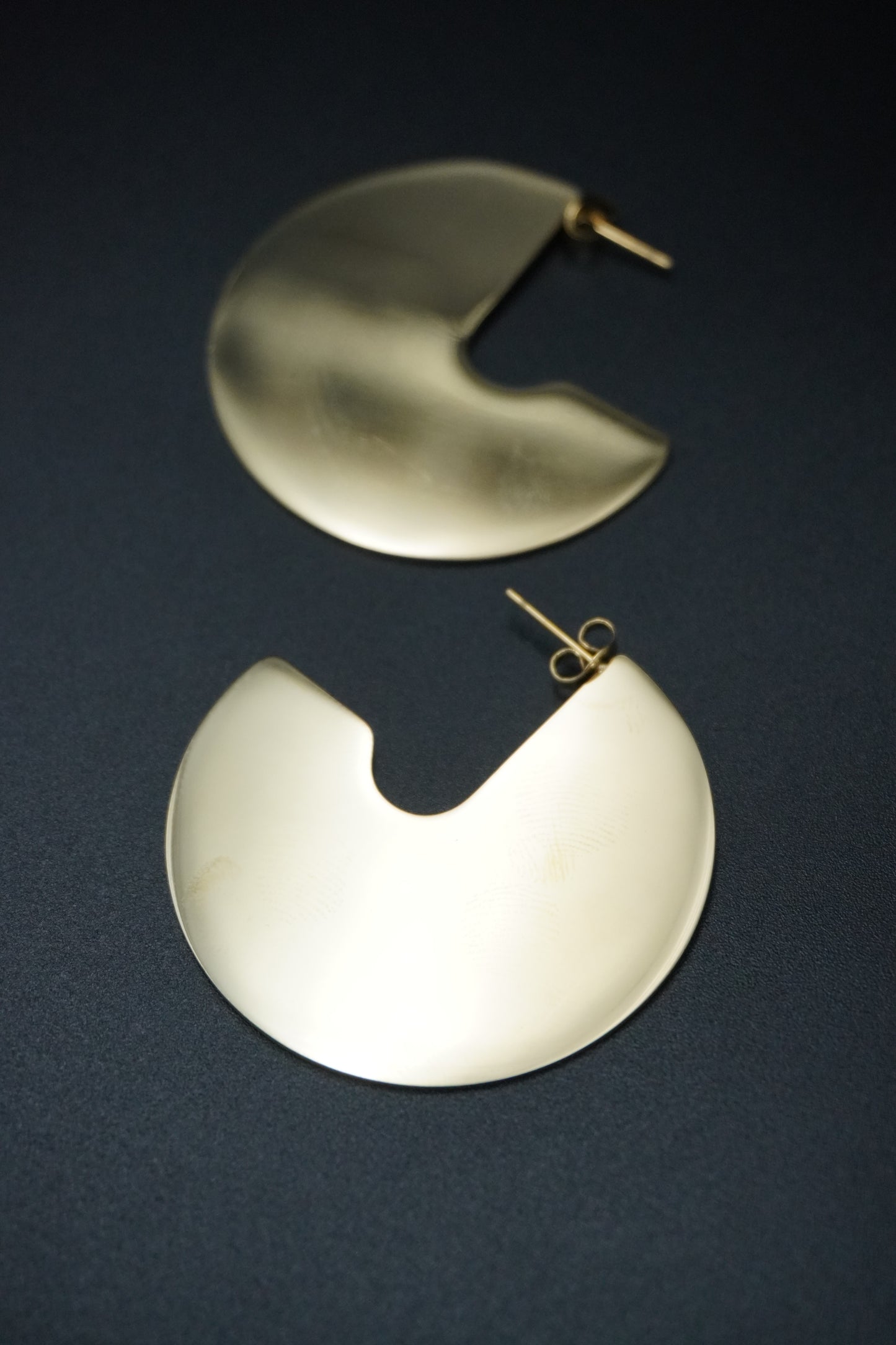 Gold Plated Half Circle Hoop Disc Earrings