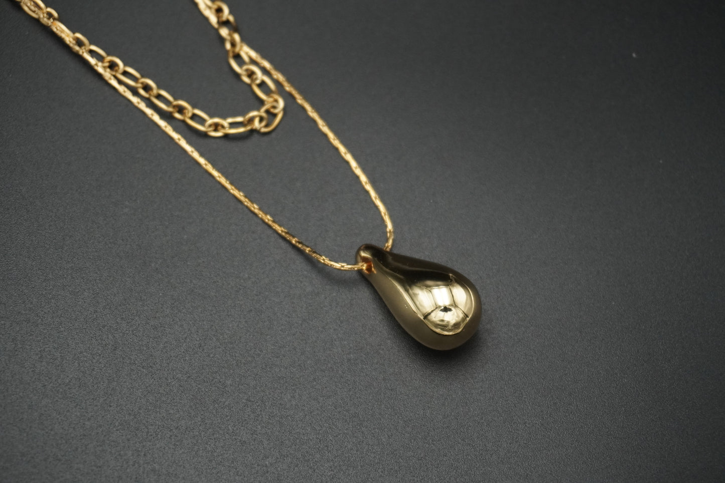 Gold Plated Drop Double Layered Chain Pendant