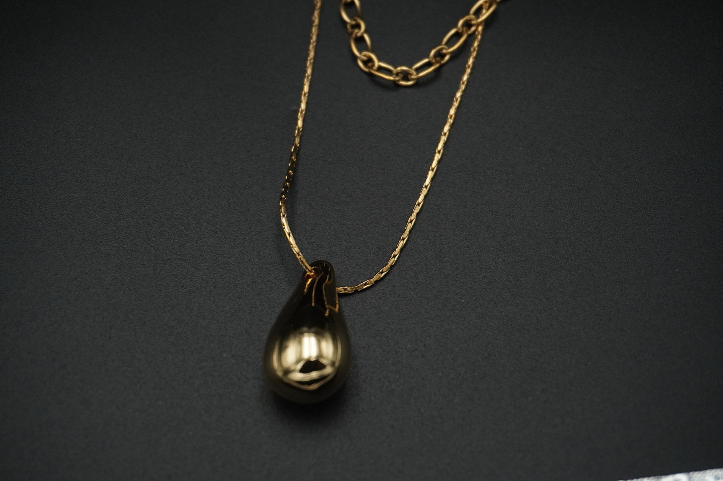Gold Plated Drop Double Layered Chain Pendant