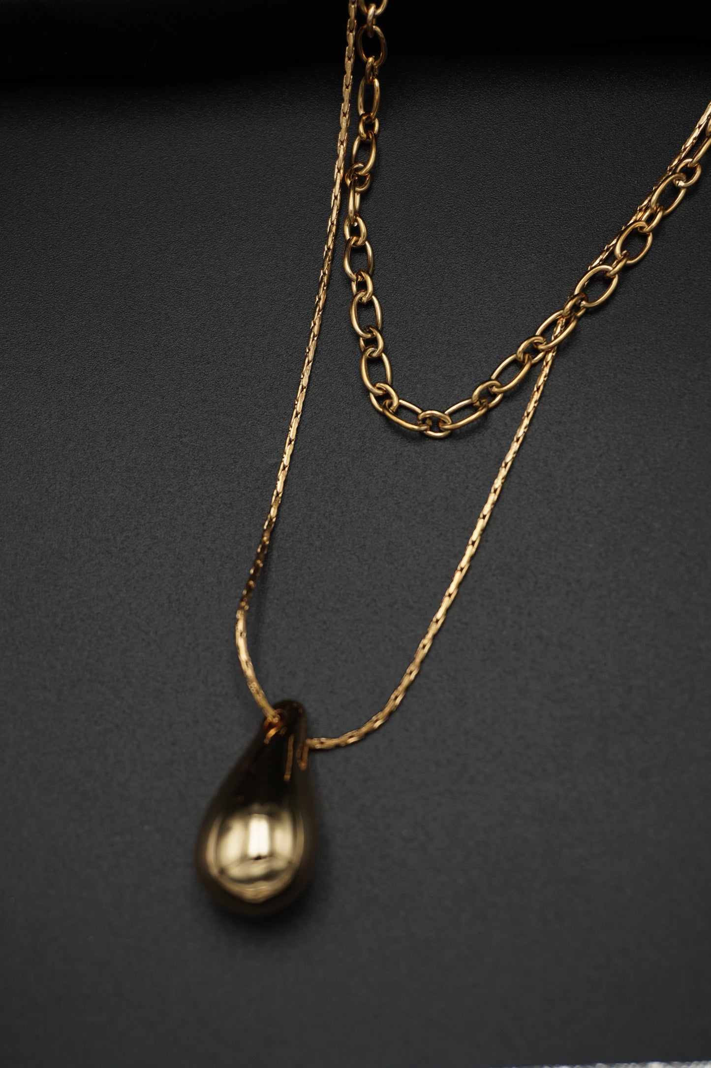 Gold Plated Drop Double Layered Chain Pendant