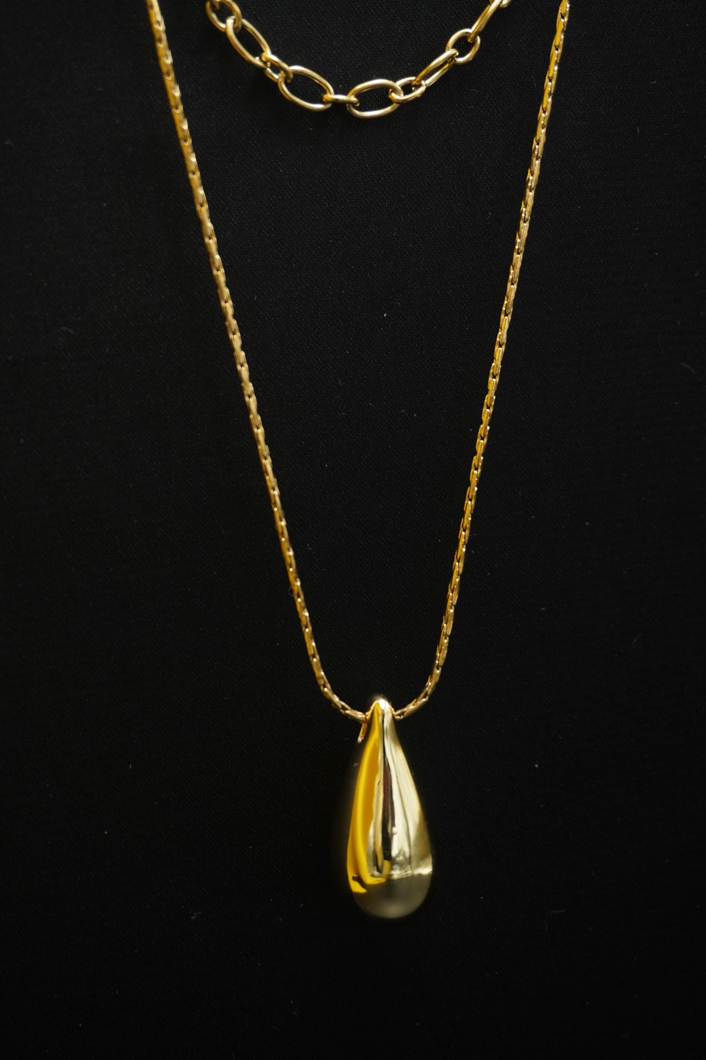 Gold Plated Drop Double Layered Chain Pendant