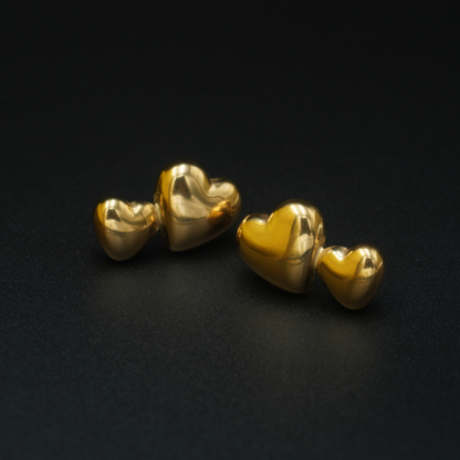 Gold Plated Two Heart Earrings Necklace Pendant Set