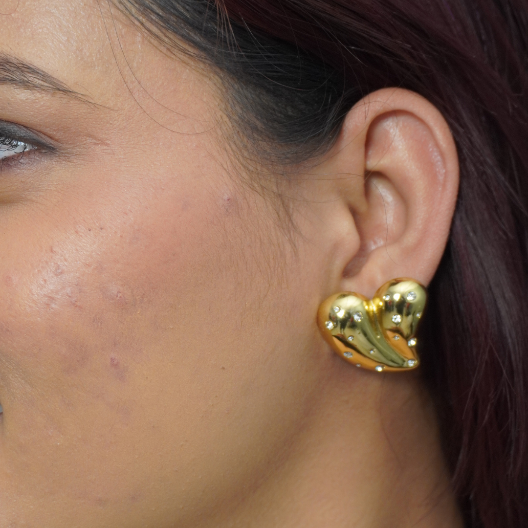 Bold American Diamond Heart Studs