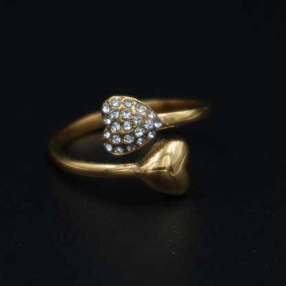 Gold Plated Studded Heart Shape Adjustable Ring