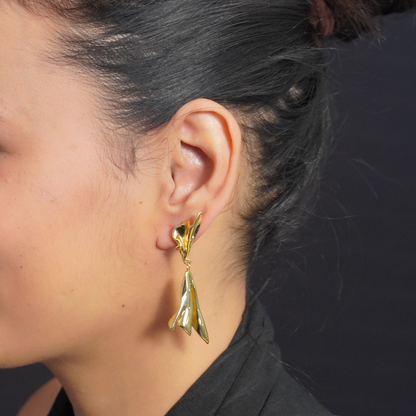 Gold Plated Ruffle Post Drop Earrings