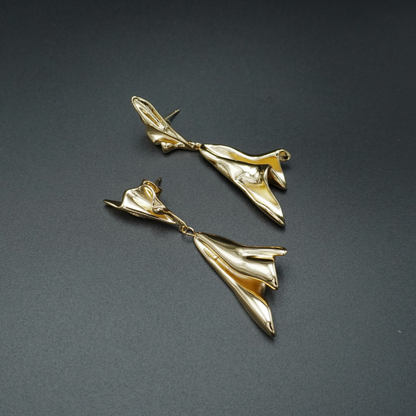 Gold Plated Ruffle Post Drop Earrings