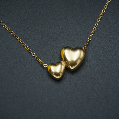 Gold Plated Two Heart Earrings Necklace Pendant Set