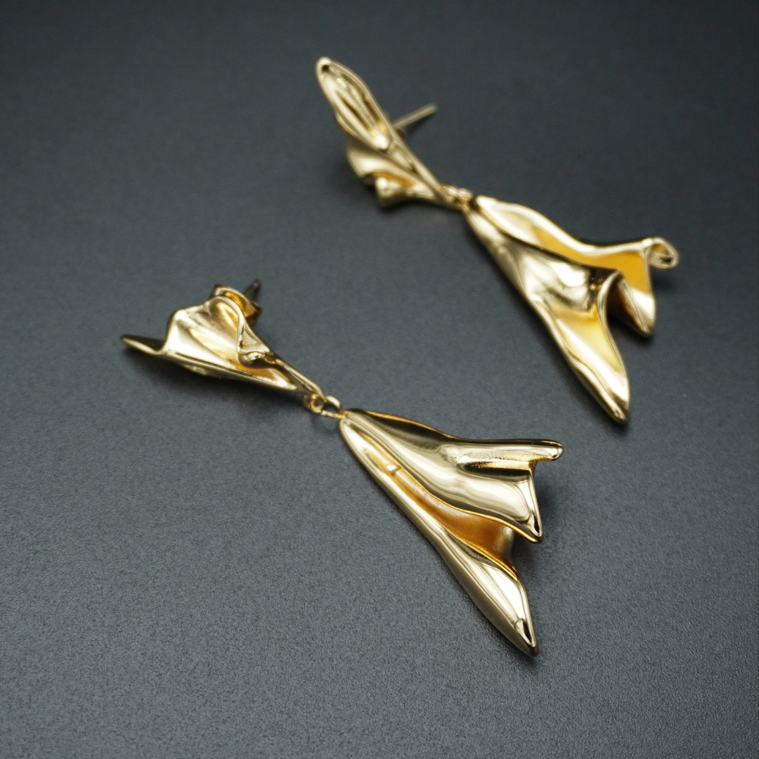 Gold Plated Ruffle Post Drop Earrings