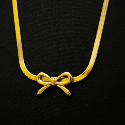 Gold Plated Triple Bow Design Chain Necklace