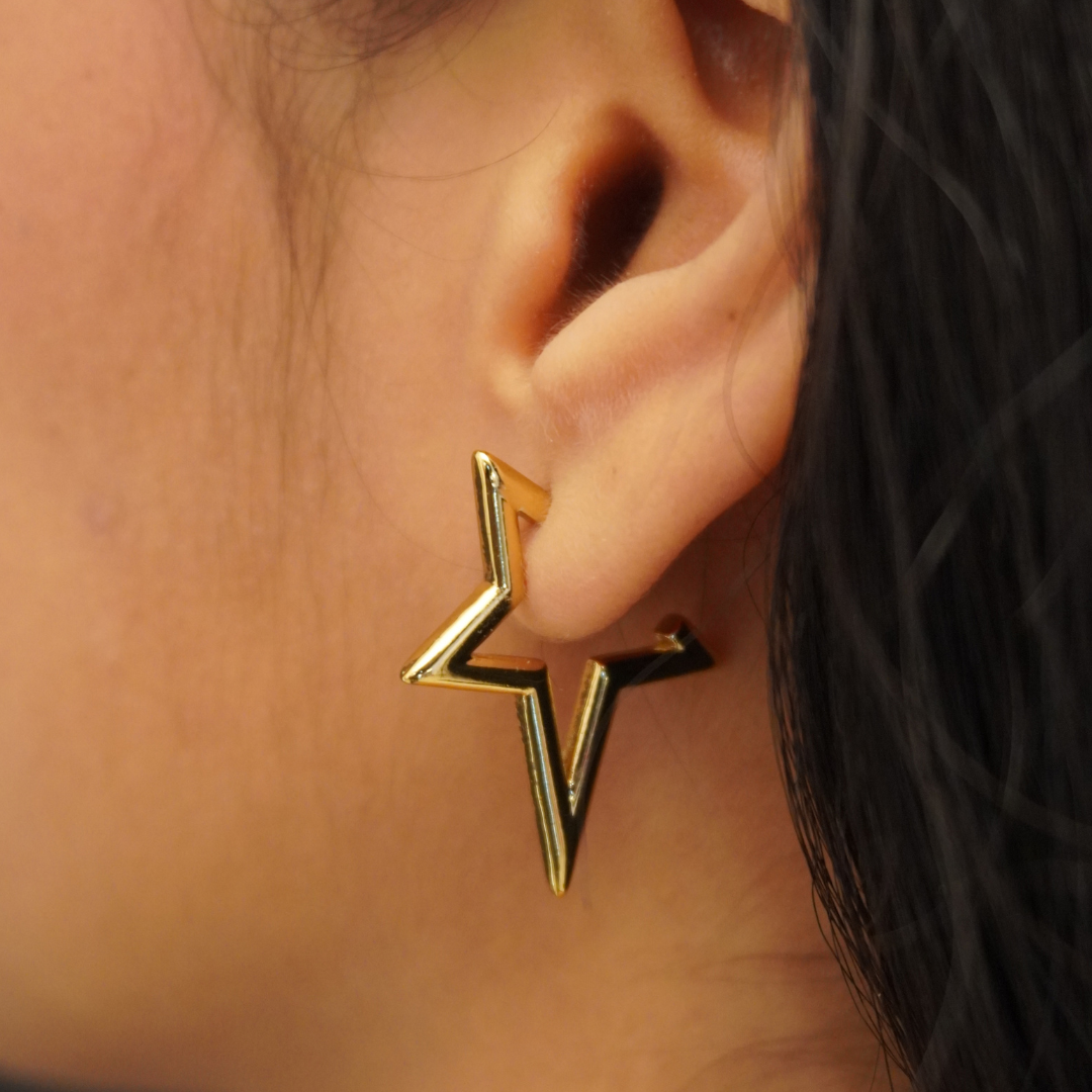 Star Hoop Huggie Gold Plated Earrings