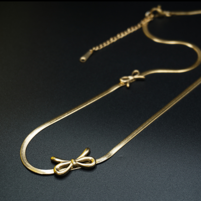 Gold Plated Triple Bow Design Chain Necklace