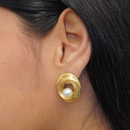 Gold Plated Pearl Shell Stud Earrings