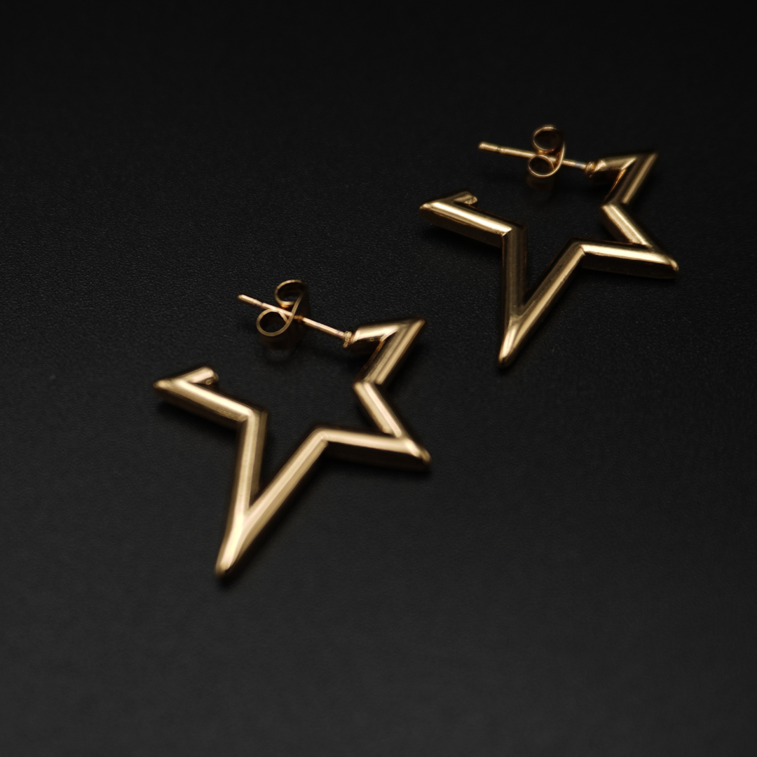 Star Hoop Huggie Gold Plated Earrings