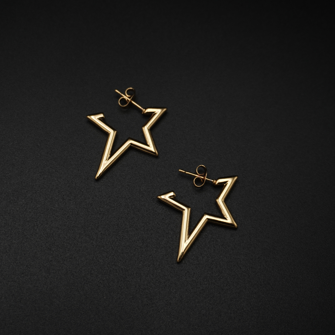 Star Hoop Huggie Gold Plated Earrings