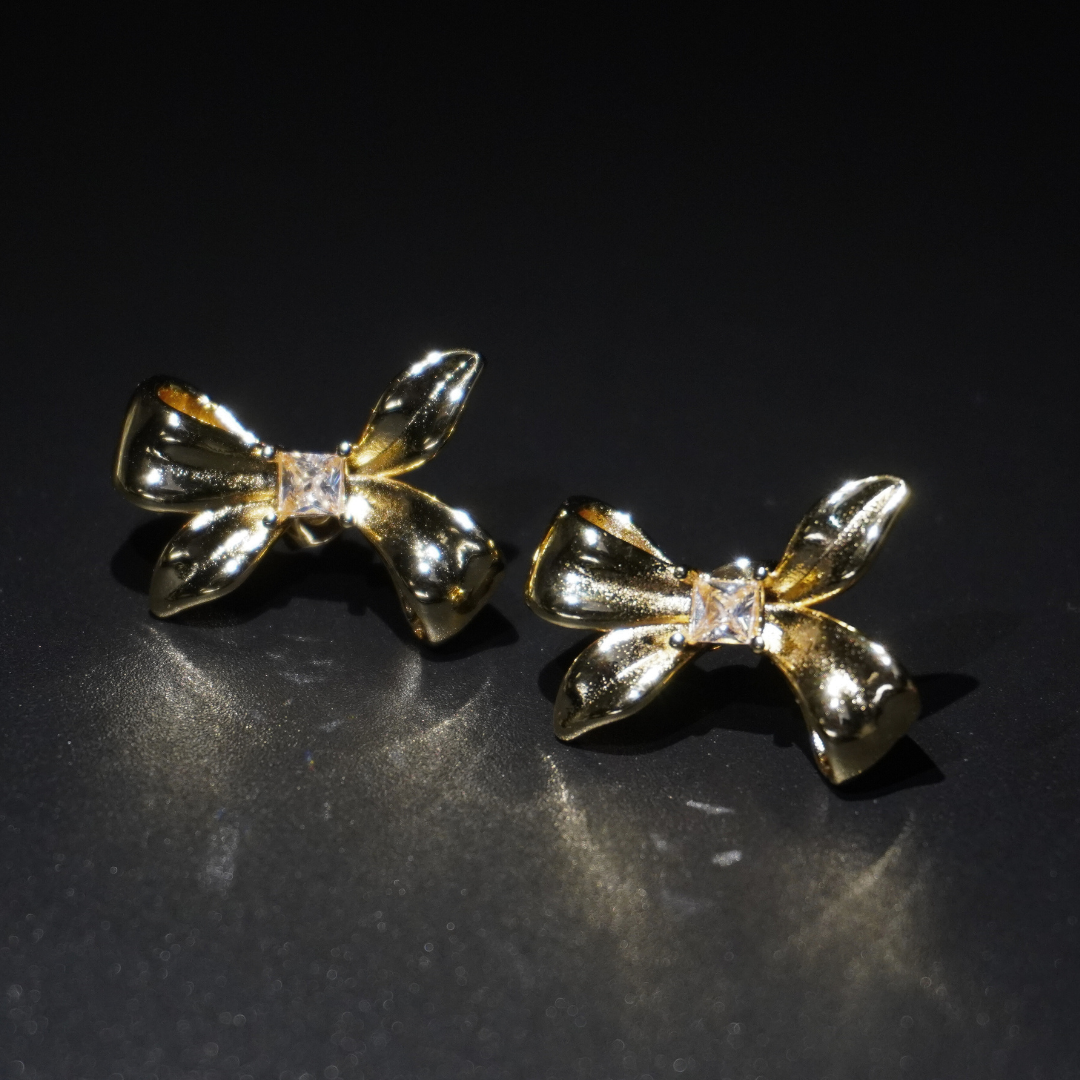Gold Plated Bow American Diamond Earrings