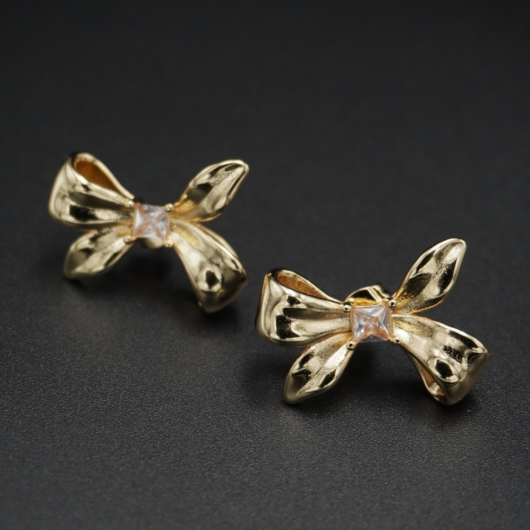 Gold Plated Bow American Diamond Earrings