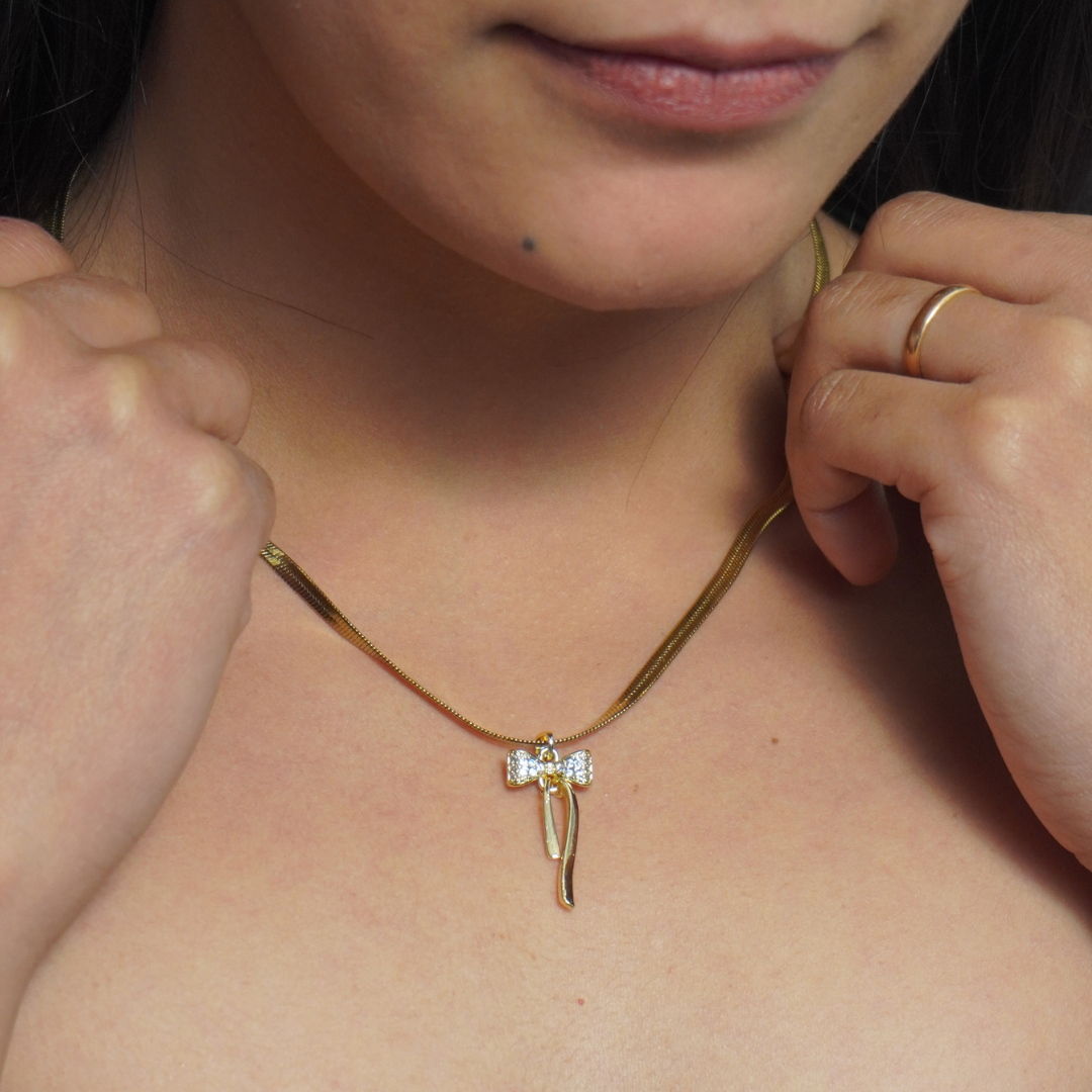 Gold Plated American Diamond Bowtie Necklace