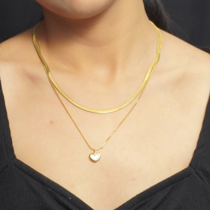 Gold Plated White Heart Dual Layered Necklace
