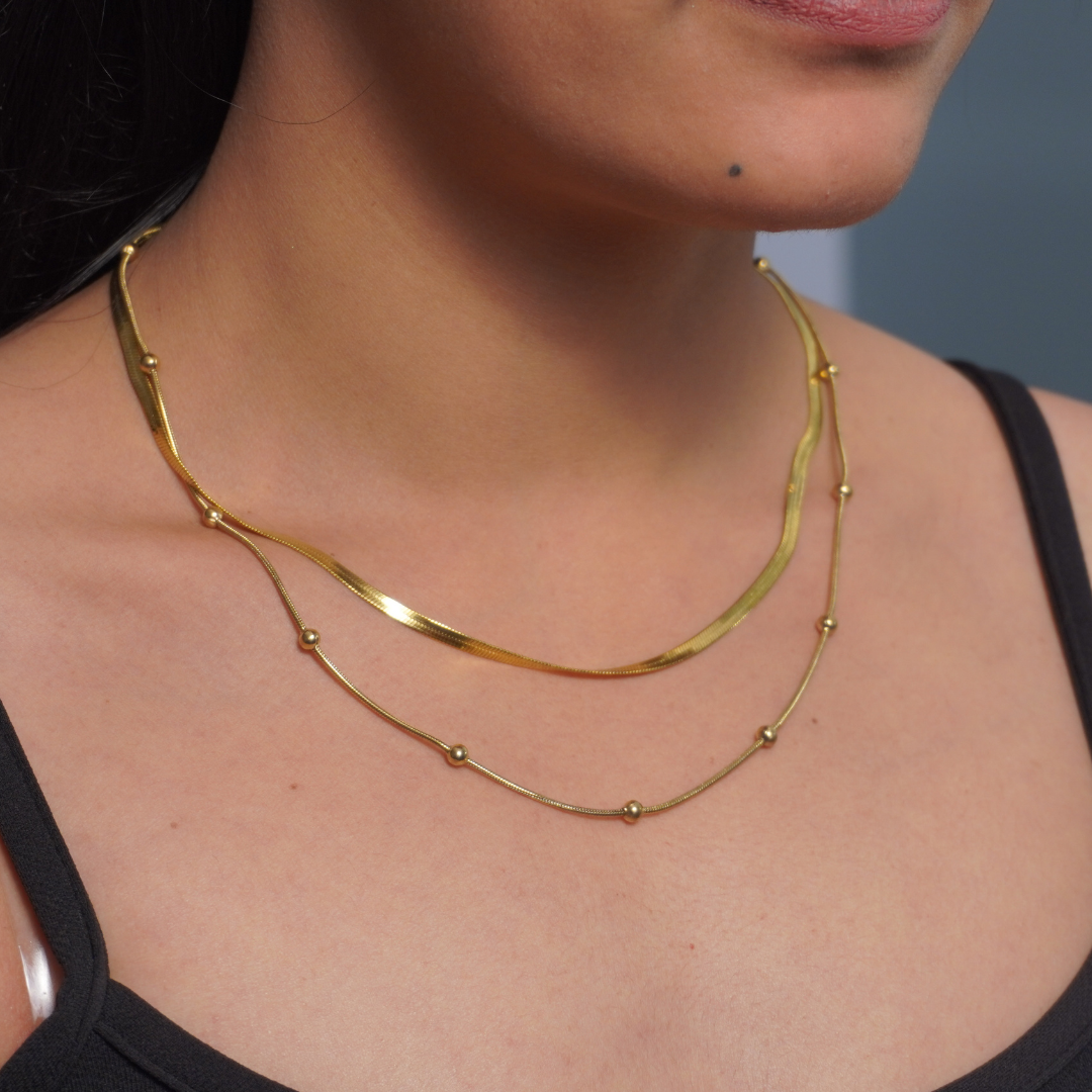 Gold Plated Mini Ball Double Layered Necklace