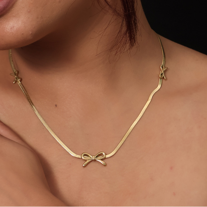 Gold Plated Triple Bow Design Chain Necklace