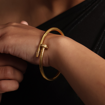 Gold Plated Half Studded Nail Bracelet