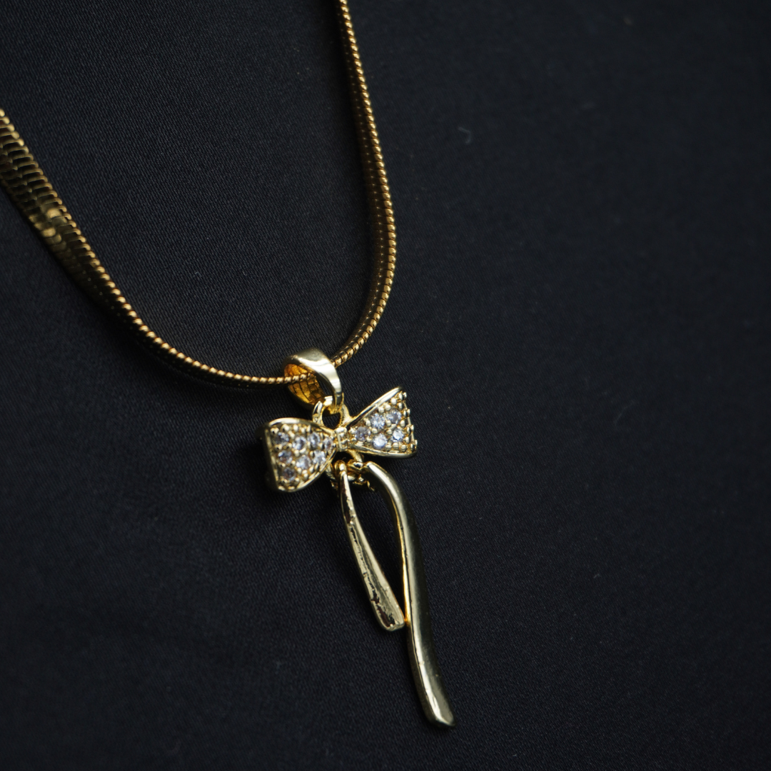 Gold Plated American Diamond Bowtie Necklace