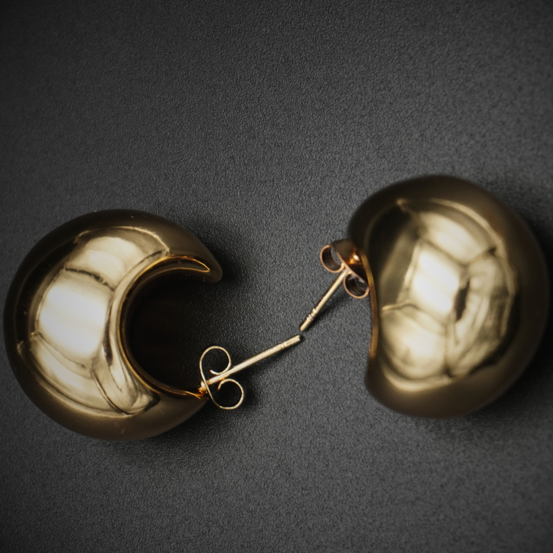Puffed Drop Ball Gold Plated Earrings