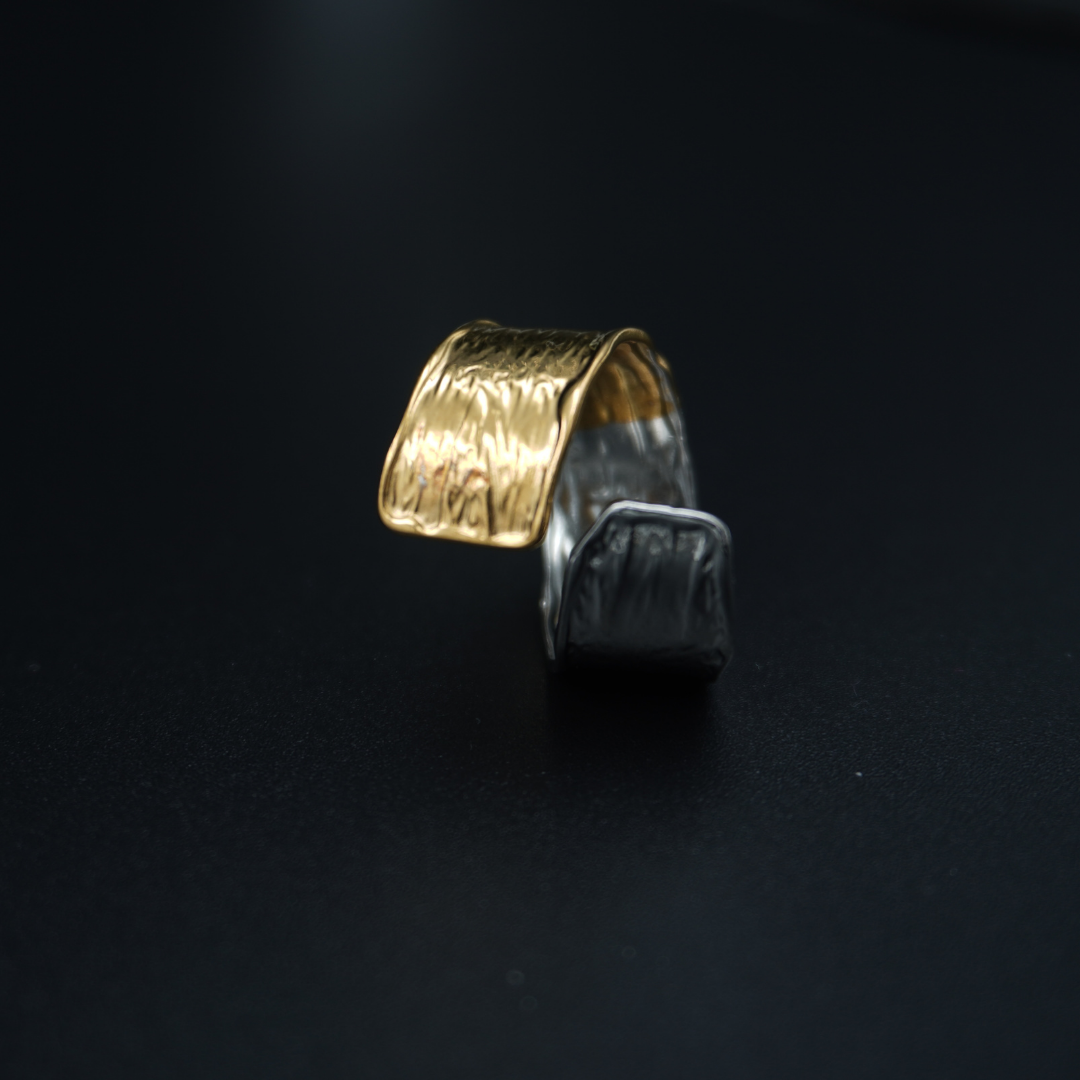 Dual Tone Wide Textured Adjustable Ring