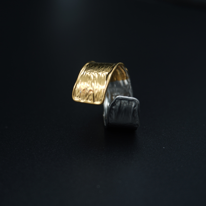 Dual Tone Wide Textured Adjustable Ring
