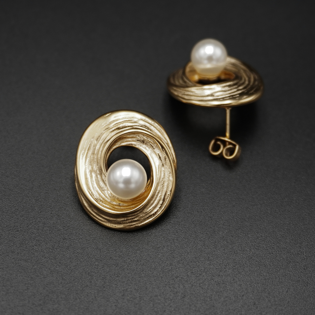 Gold Plated Pearl Shell Stud Earrings