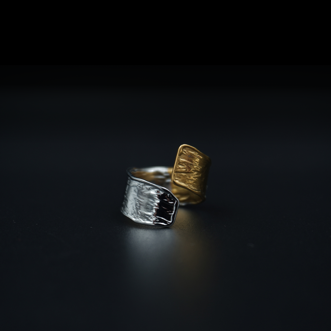 Dual Tone Wide Textured Adjustable Ring